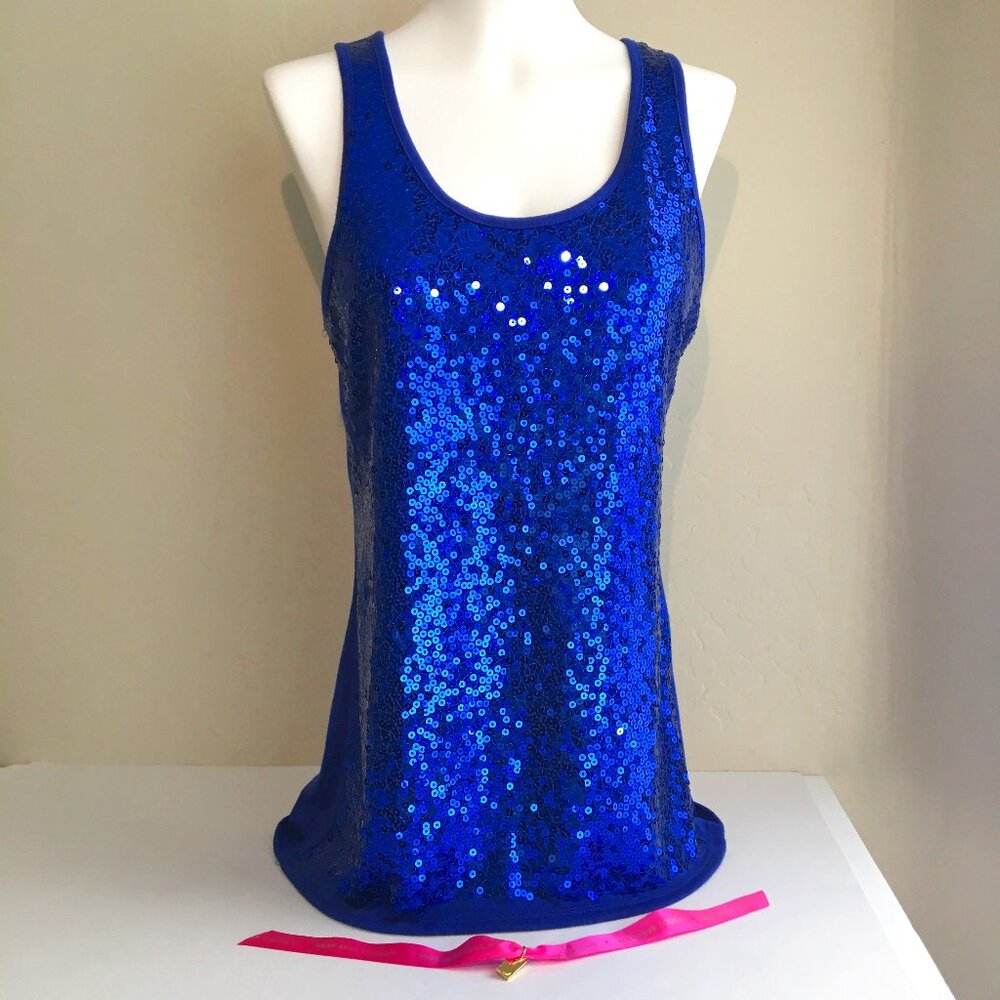 Sequin Sleeveless Tank Top Blue S M